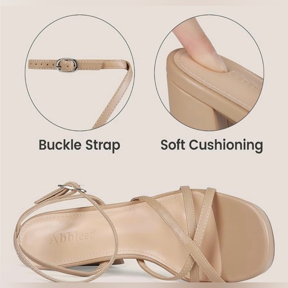 NEW Abbleet Women’s STRAPPY Block Chunky High Heels Open Toe Sandals Tan Size 10 - Picture 14 of 14